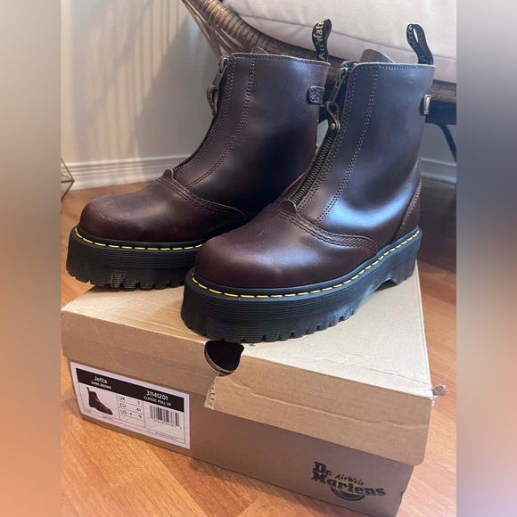 Dr. Martens Shoes - Dr. Martens Jetta dark Brown Leather Boots with Zipper
